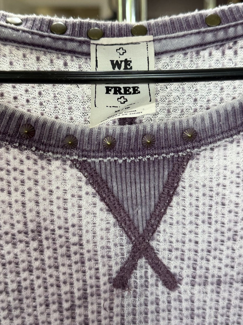 We The Free Free People Oversized Waffle Knit Thermal Top Purple Ivory Size XS Boho