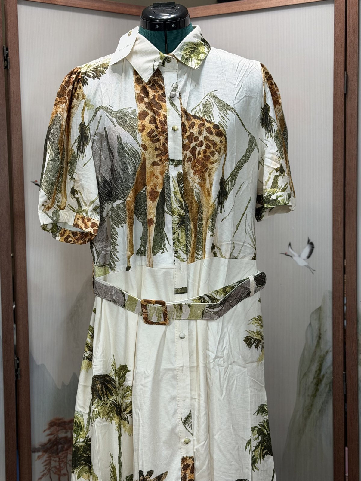 Fashion Space Safari Giraffe Print Belted Maxi Shirt Dress – NWT – Size L