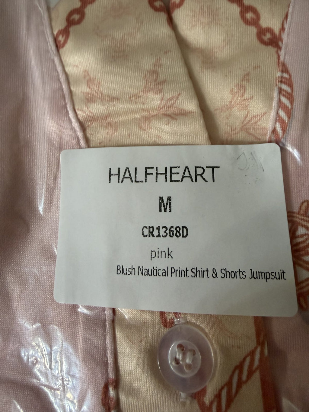 HALFHEART Blush Nautical Print Satin Shirt Romper with Matching Scarf Size Medium