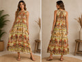 Umgee Boho Sleeveless Midi Dress – Olive Multi Floral Print – Size Medium – NWT