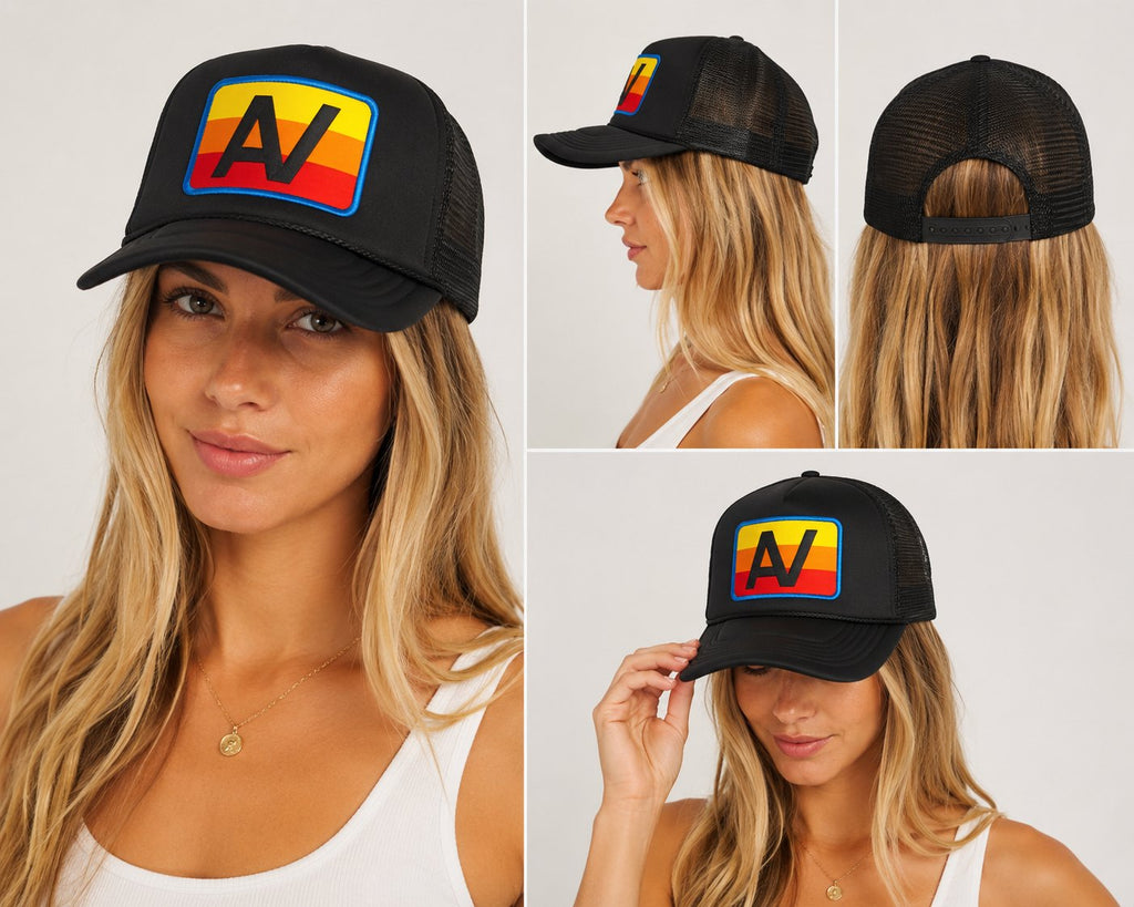 Aviator Nation Classic Sunset Logo Trucker Hat – Black Snapback | NWOT
