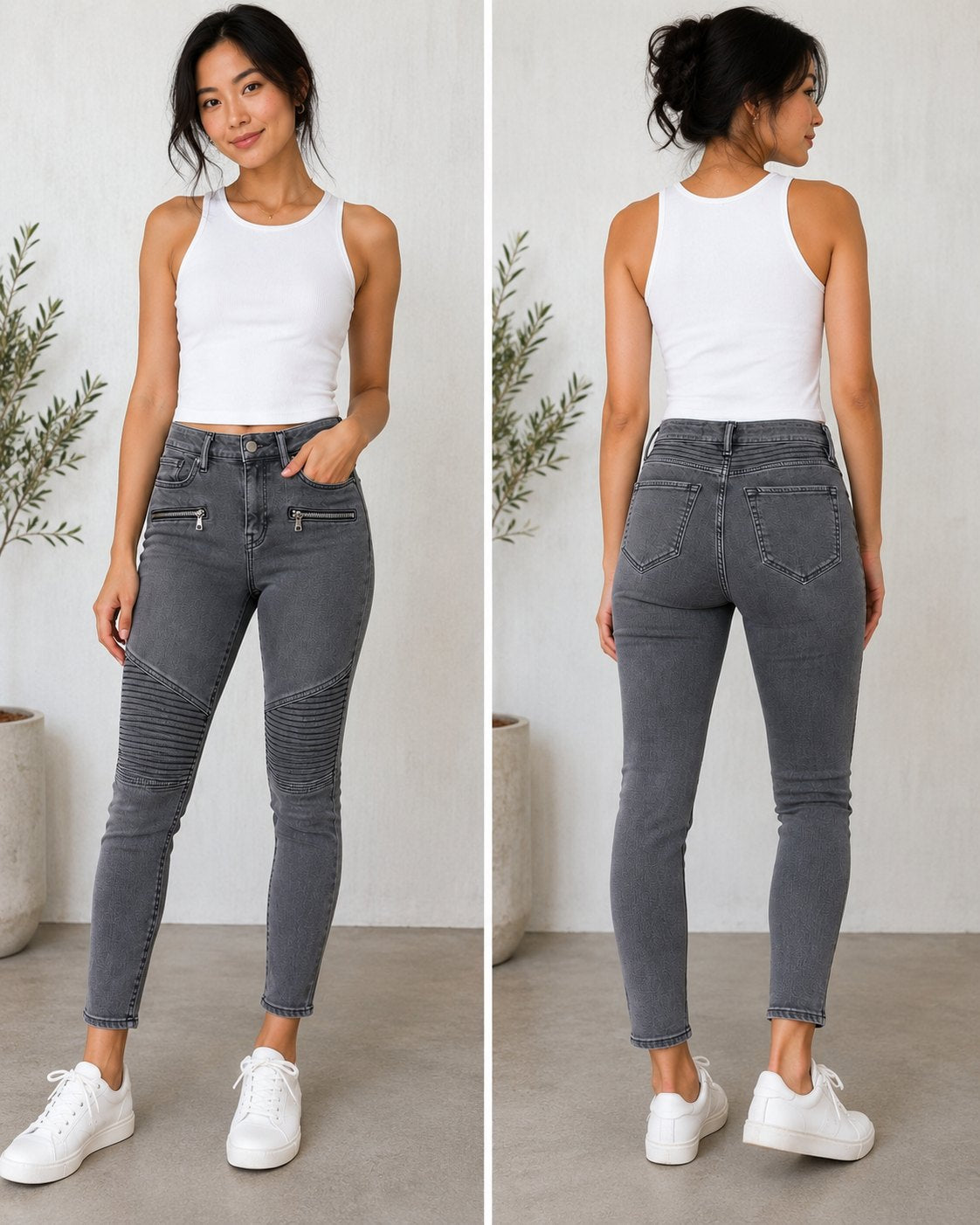 AllSaints Grace Biker Cropped Jeans Women's Size 24 Gray Moto Skinny Stretch Women's Size 24