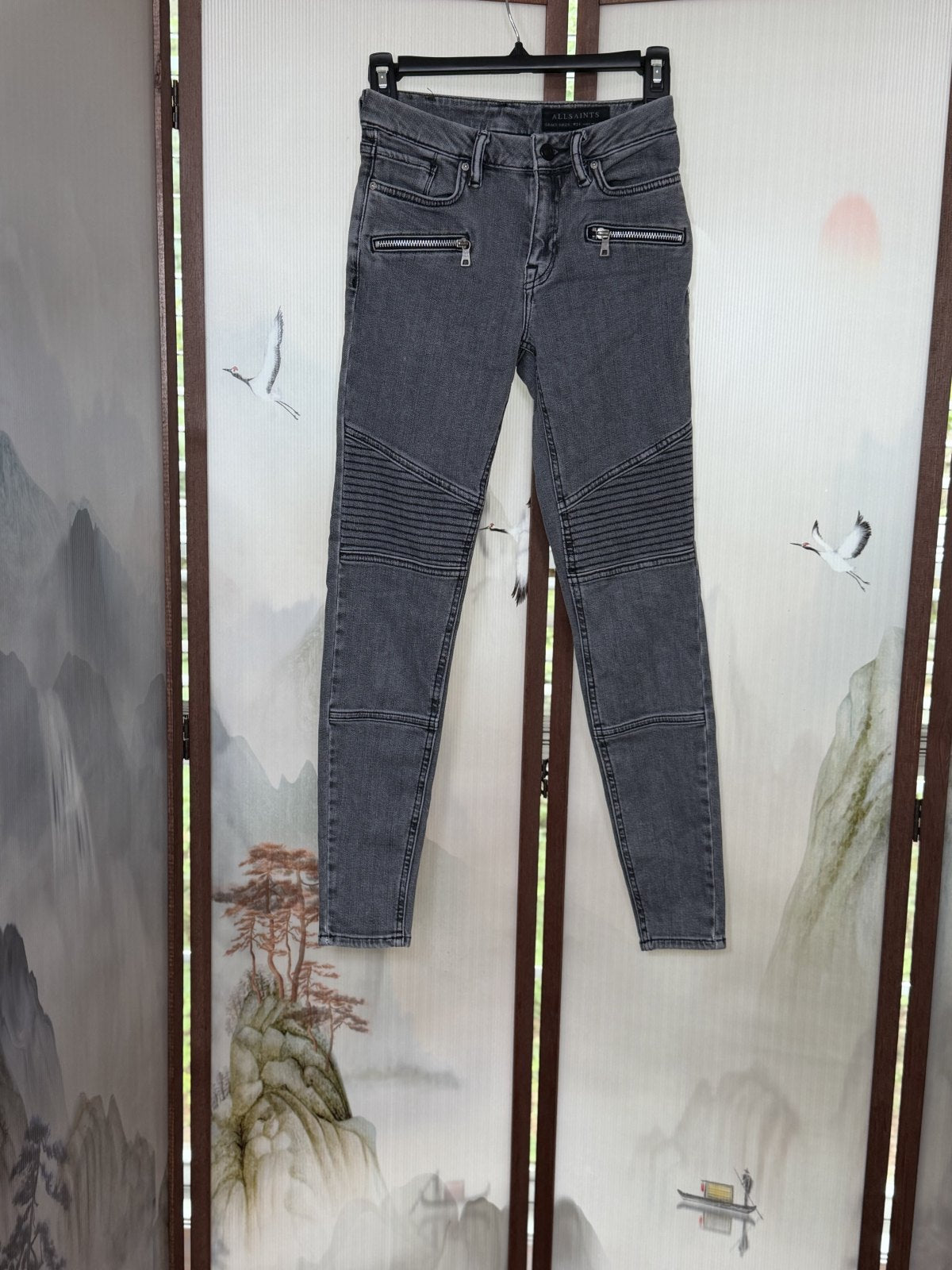 AllSaints Grace Biker Cropped Jeans Women's Size 24 Gray Moto Skinny Stretch Women's Size 24