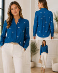 Galeries Lafayette Blue Butterfly Print Hidden Button Blouse Women's Size 42 100% Viscose