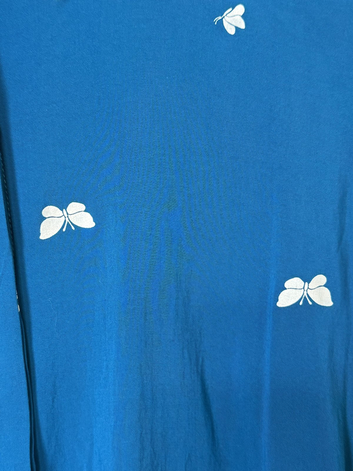 Galeries Lafayette Blue Butterfly Print Hidden Button Blouse Women's Size 42 100% Viscose