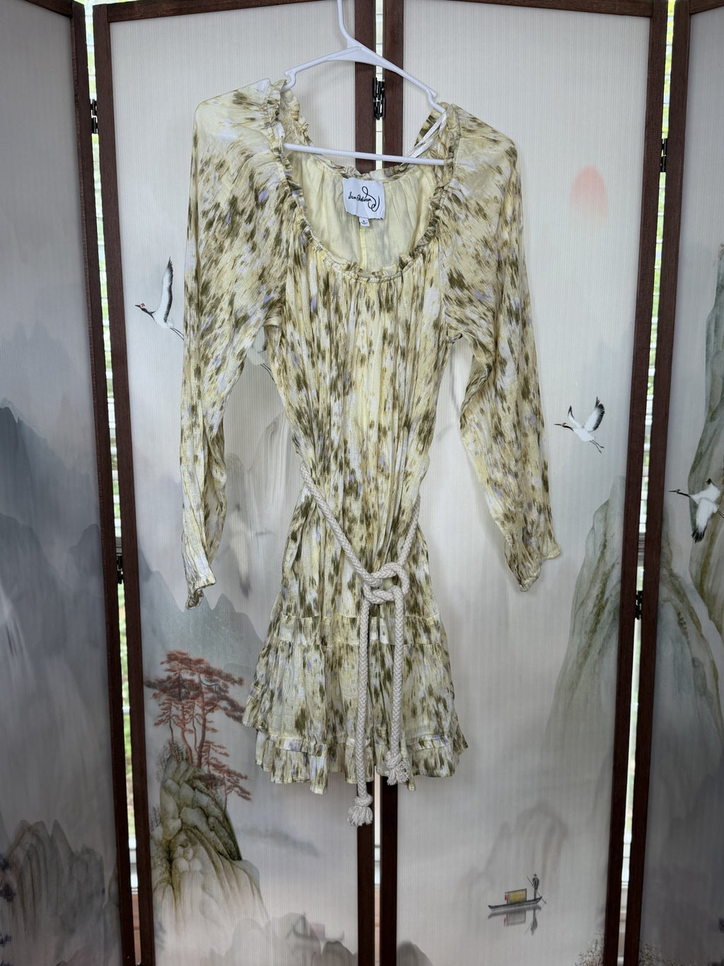 Sam Edelman Cotton Gauze Printed Mini Dress Rope Belt Ruffle Hem Size Small