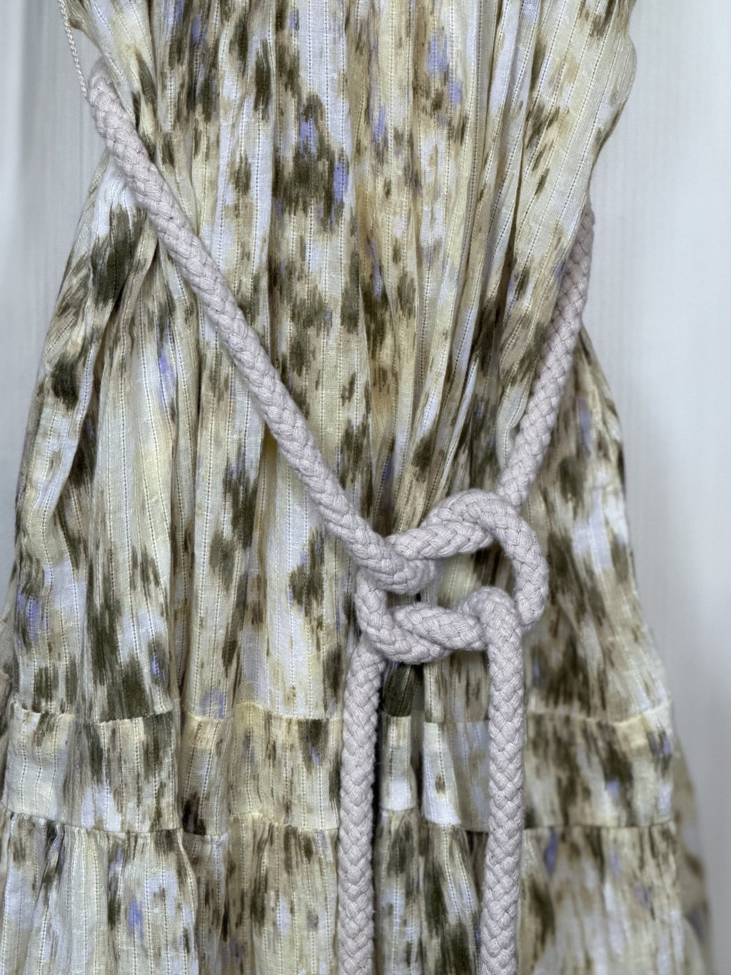 Sam Edelman Cotton Gauze Printed Mini Dress Rope Belt Ruffle Hem Size Small