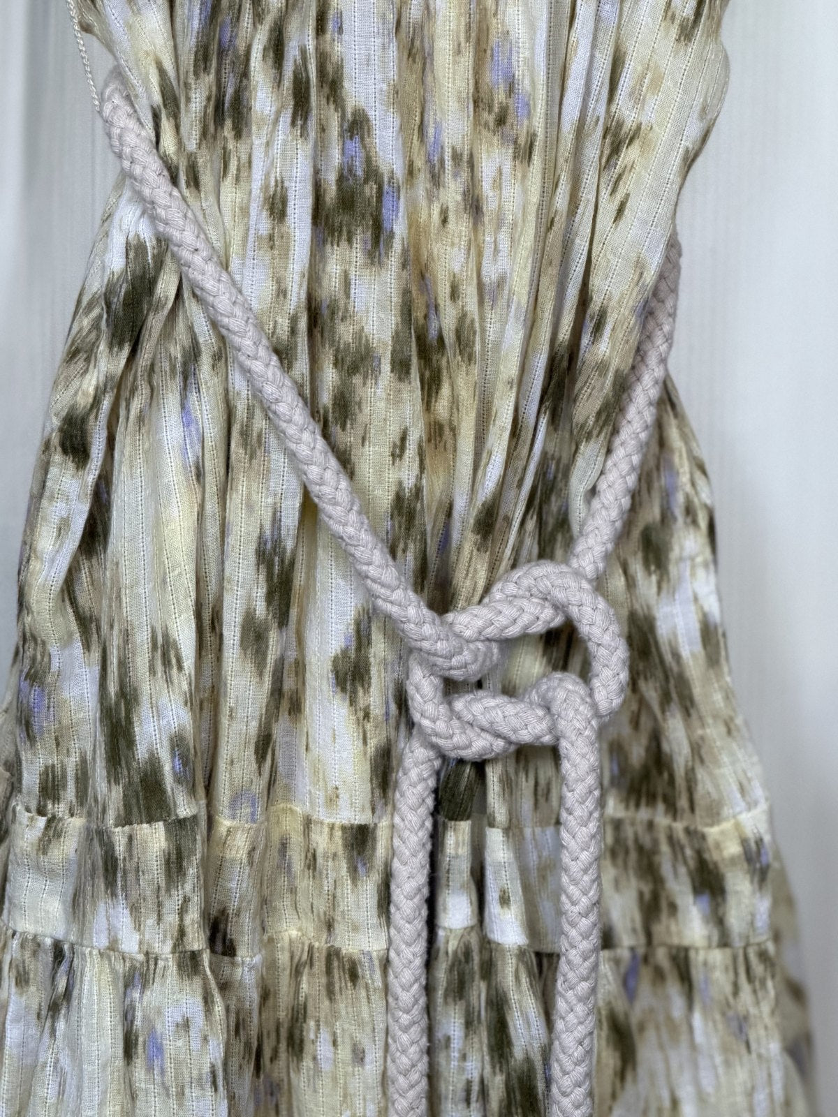 Sam Edelman Cotton Gauze Printed Mini Dress Rope Belt Ruffle Hem Size Small