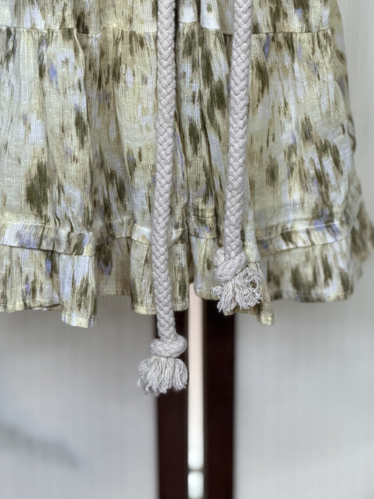 Sam Edelman Cotton Gauze Printed Mini Dress Rope Belt Ruffle Hem Size Small