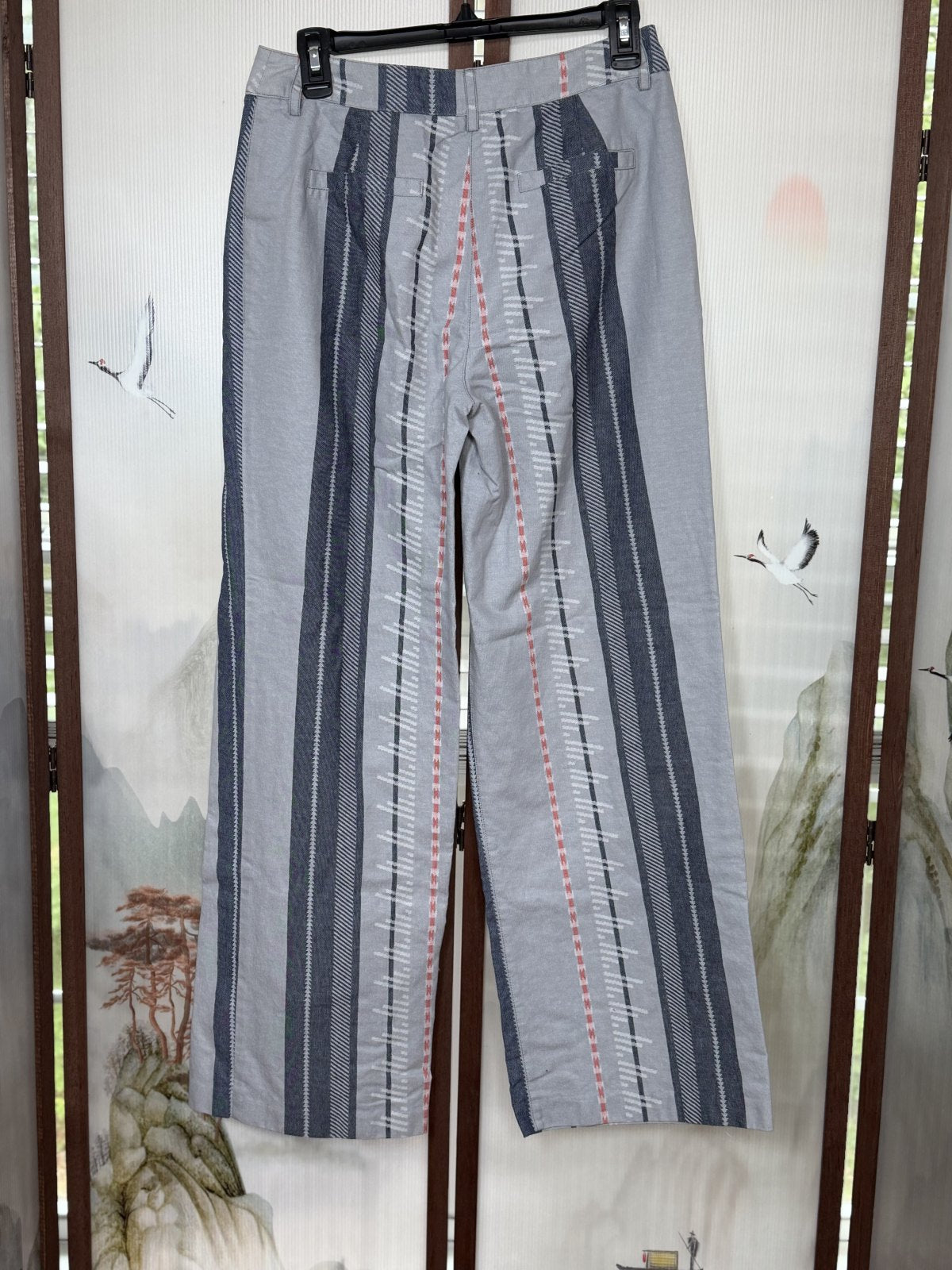 Current Air Striped Wide Leg Pants Gray Blue 100% Cotton High Rise Size Medium