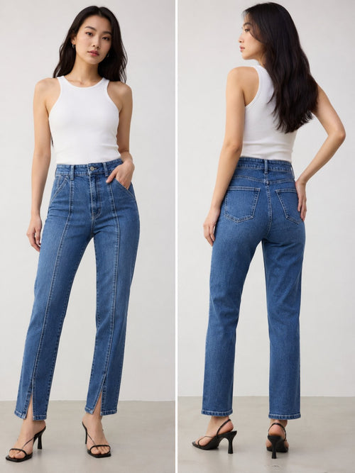 AZUL by Moussy High-Rise Tapered Jeans with Front Seam & Ankle Slits – Size Small