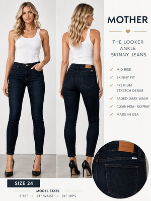 MOTHER The Looker Ankle Skinny Jeans – Women's Size 24 – Dark Wash