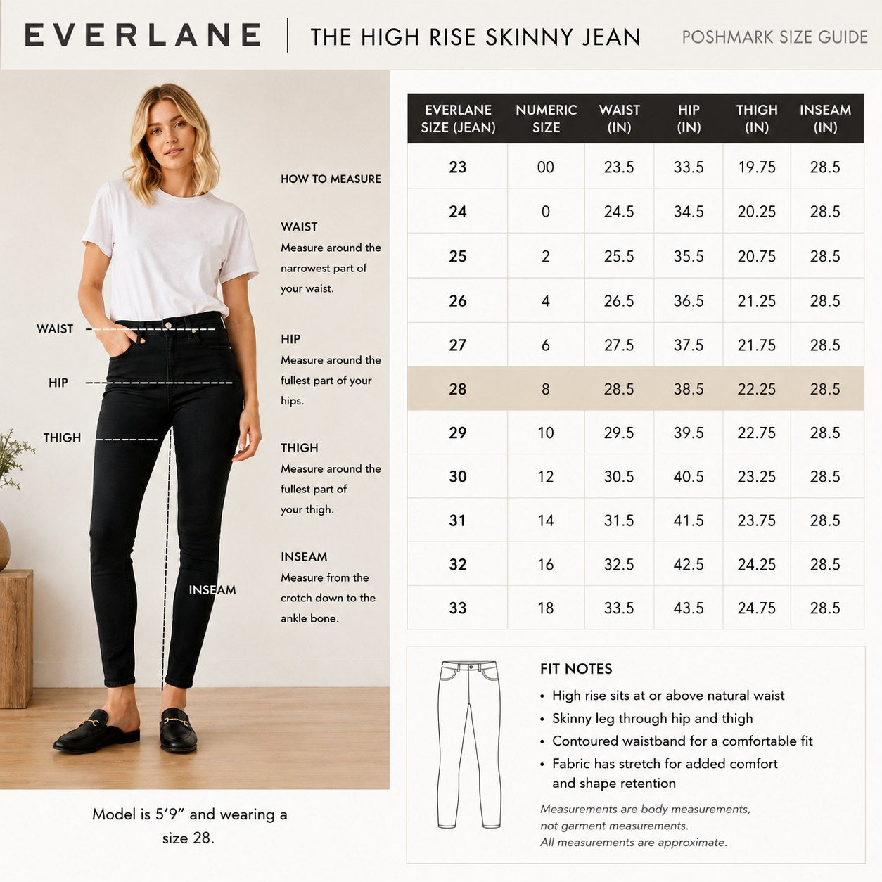 Everlane The High Rise Skinny Jeans – Black – Size 28