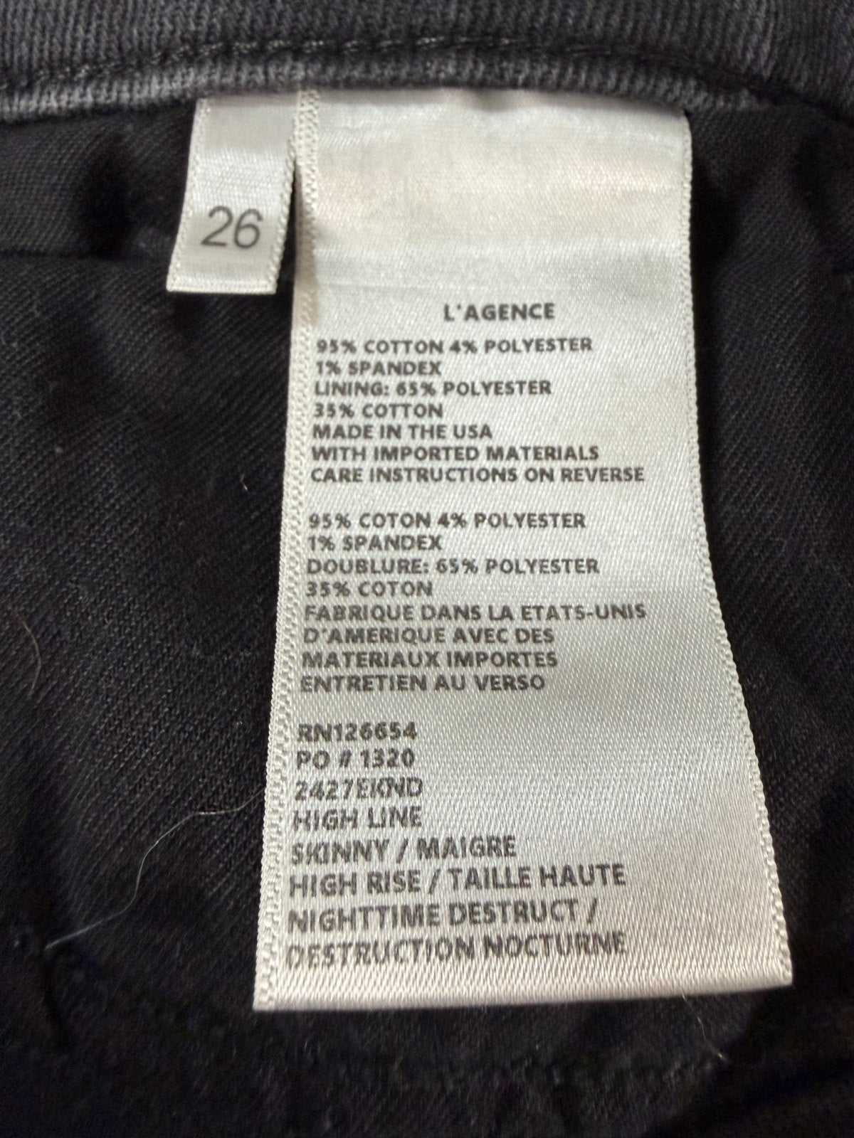 L'AGENCE High Line Skinny Jeans – Nighttime Destroy – Size 26
