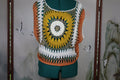 Boho Hand-Crocheted Open Knit Sweater with Gold Metallic Accents
