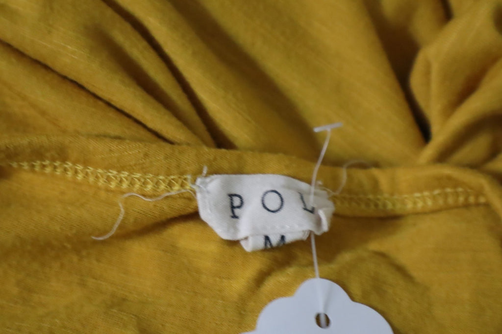 POL Mustard Yellow Lightning Bolt Graphic Tee Studded V-Neck Top Medium