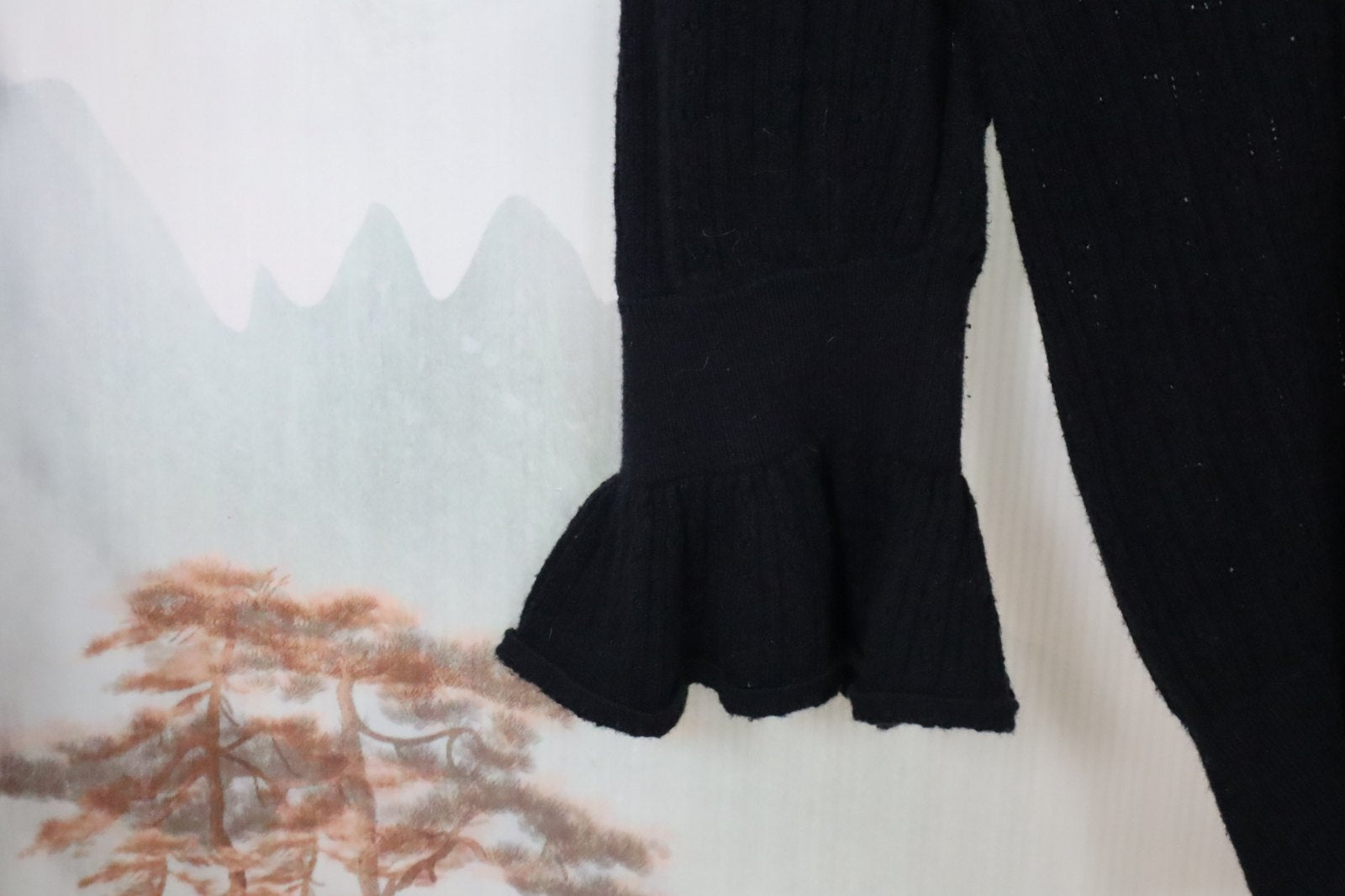 PAIGE Black Pointelle Knit Sweater | Silk Blend Ruffle Sleeve Women's Small