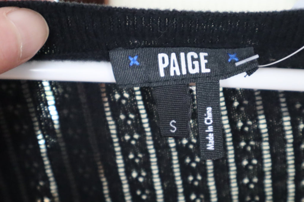 PAIGE Black Pointelle Knit Sweater | Silk Blend Ruffle Sleeve Women's Small