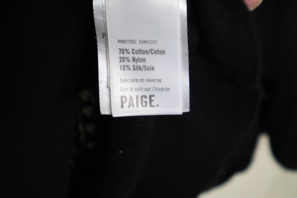 PAIGE Black Pointelle Knit Sweater | Silk Blend Ruffle Sleeve Women's Small