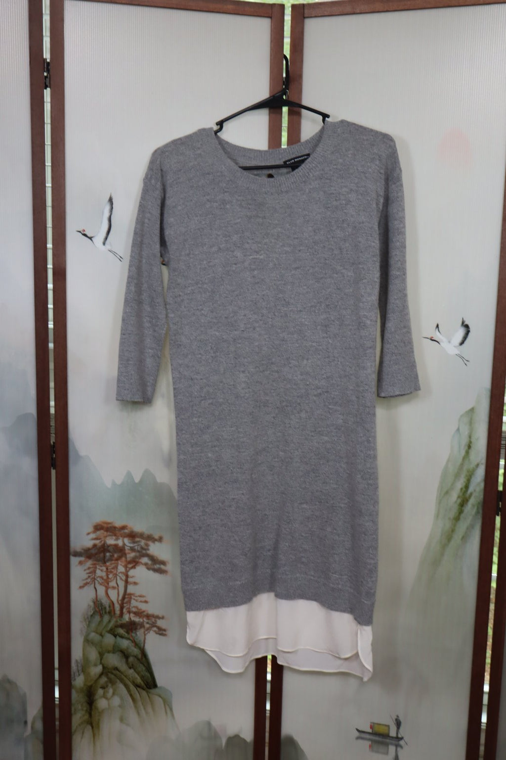 Club Monaco Layered Sweater Dress | Gray Knit Chiffon Hem Women's XS?TP