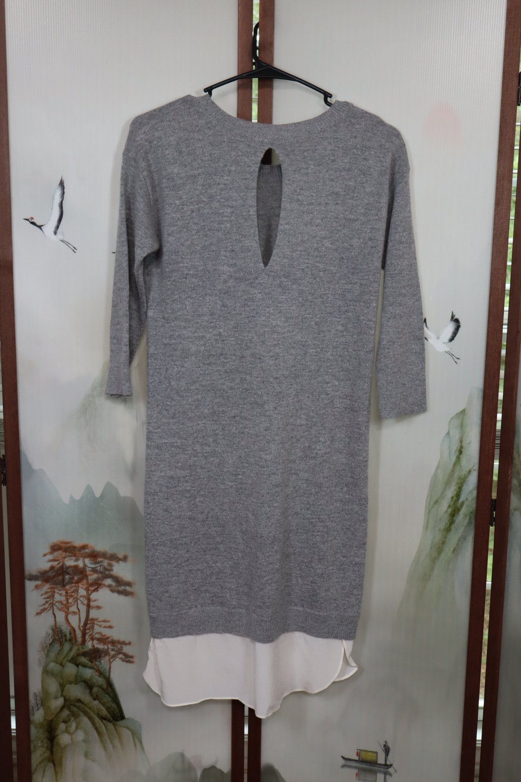 Club Monaco Layered Sweater Dress | Gray Knit Chiffon Hem Women's XS?TP